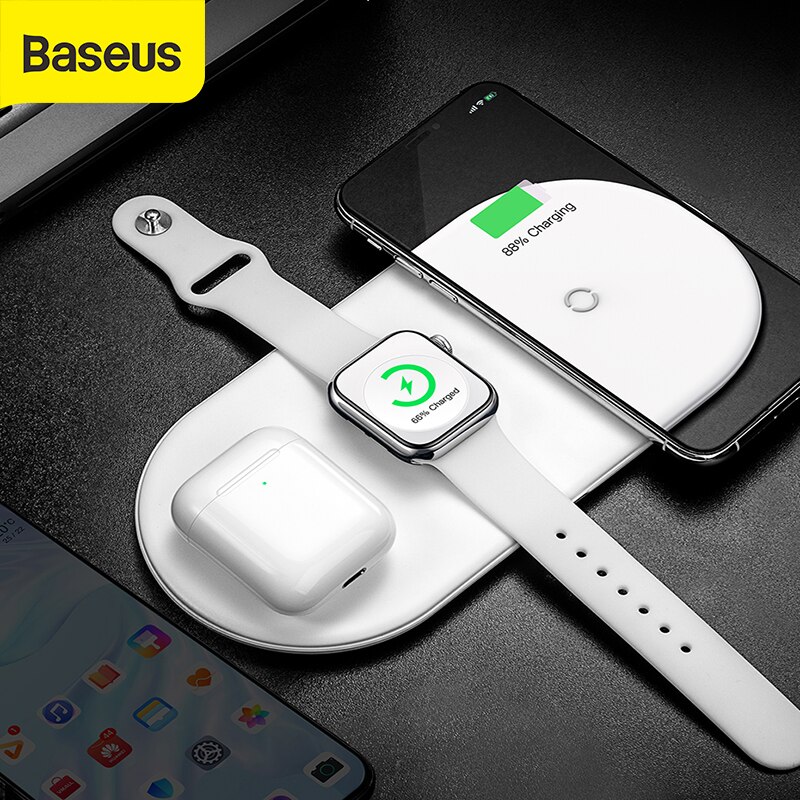 Caricabatterie Wireless Qi Baseus 3 in 1 per Apple Watch per iPhone X XS XR caricabatterie rapido Samsung S10 18W per telefono 11