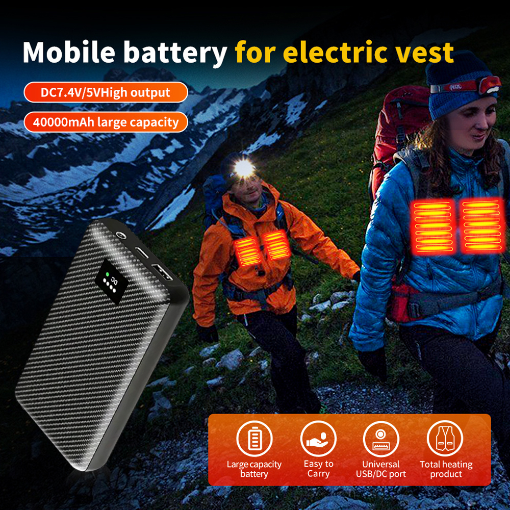 Powerbank 40000mAh Port DC 7.4V chauffage Portable alimentation Mobile pour gilet chauffant veste gants équipement de chauffage électrique