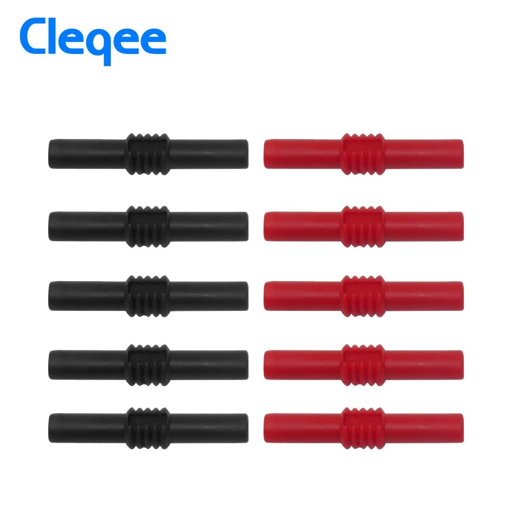 Cleqee P7023 10 Stks/partij Extension Geïsoleerde Pvc 4 Mm Banaan Stopcontact Vrouwelijke Aan Vrouwelijke Adapter Coupler Connector Rood Zwart