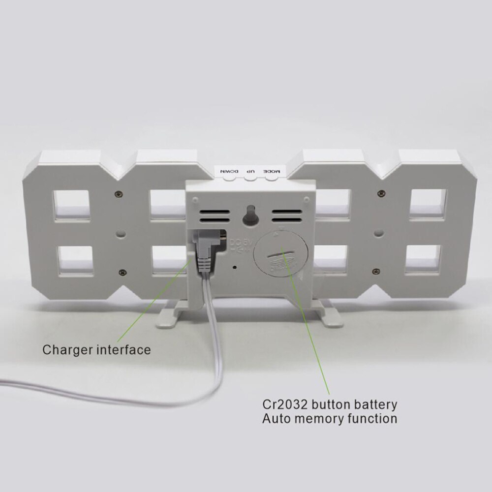 Modern Home Wall Clock Timer 3D LED Digital Wall Clock (White)