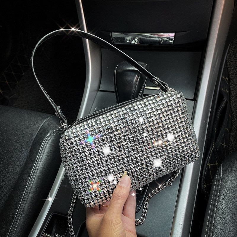 Bling diamanter aften clutch taske kvinder koreansk blød pude lille tote håndtaske skuldertasker dame middag clutch pung