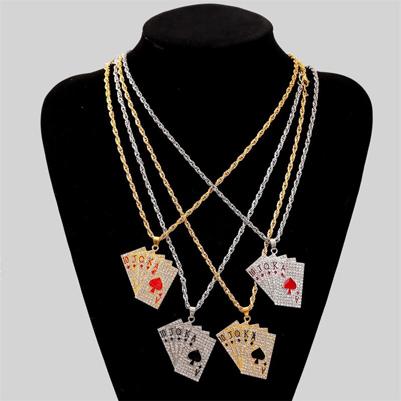 Hip hop smykker kvinder mænd statement emalje spillekort vedhæng halskæder hip hop smykker guld sølv farve halskæde