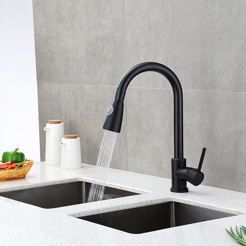 Kitchen Faucets Silver Black Single Handle Pull Out Kitchen Tap Single Hole Handle Swivel 360 Degree Water Mixer Tap Mixer Tap: A01