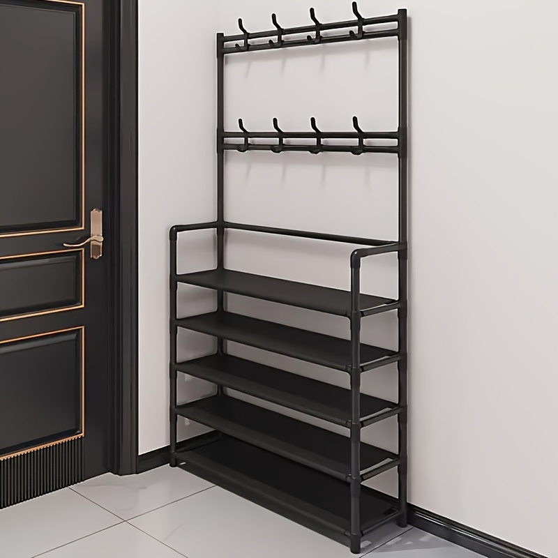 23.62inch Wide 4/5 Layers Multifunctional Shoe Rack 8 Double Hooks Multi-purpose Hanger Shoe Rack Self-assembly Storage Rack