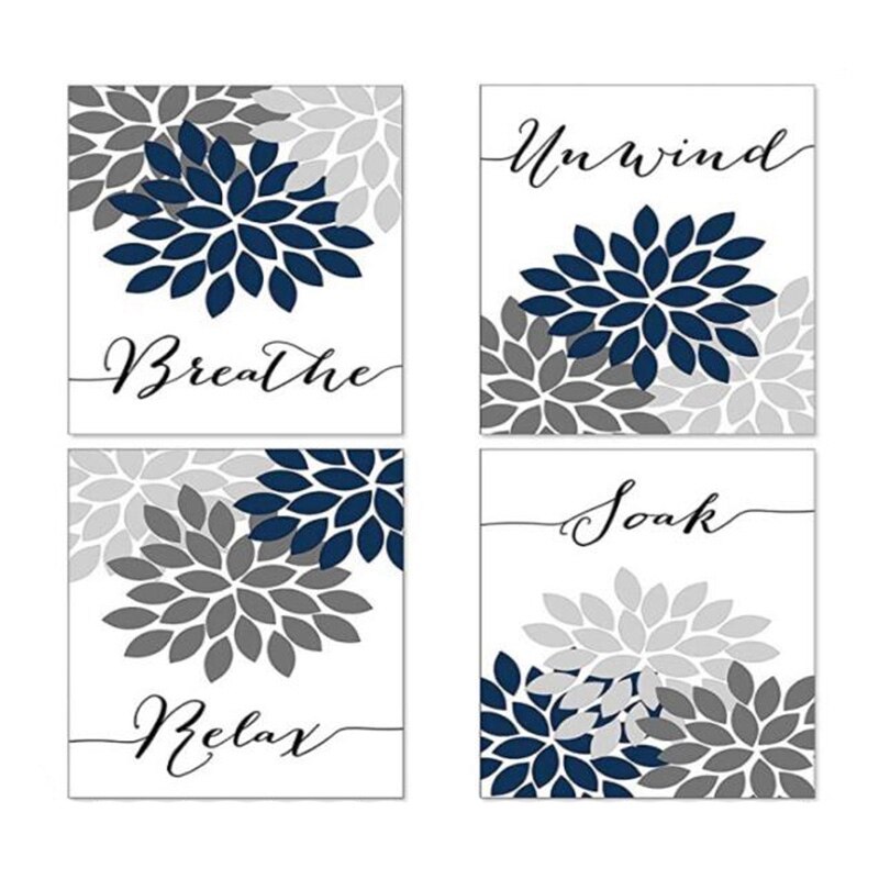 4Pcs Relax Soak Unwind Breathe Bathroom Wall Decor, Bathroom Wall Art, Farmhouse Bathroom Decor, Bathroom Decor Wall Art