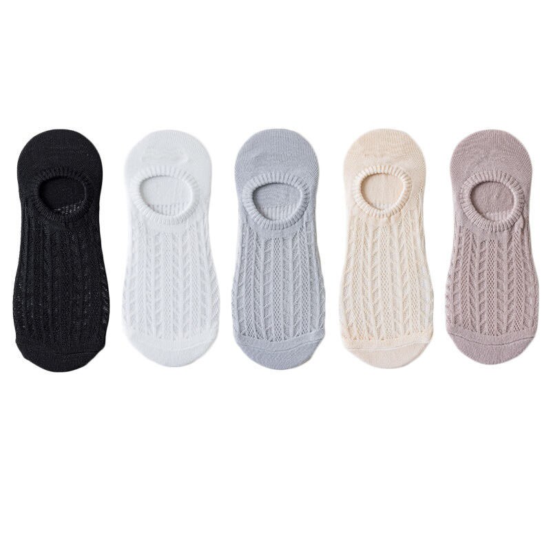 5 paia/lotto calzini invisibili in cotone Mujer antiscivolo Chaussette caviglia bassa donna femminile calzini da barca No Show Calcetines traspiranti: 01