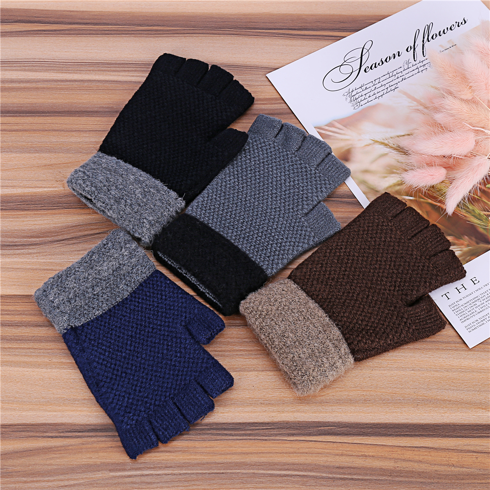 invierno cálido para hombre Guantes gruesos de lana de punto de medio dedo Guantes sin dedos Guantes Luva Handschoenen Rekawiczki