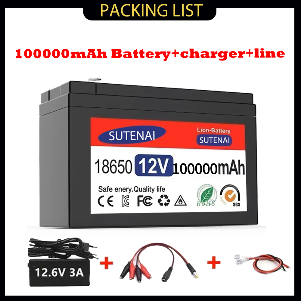 Una nuova batteria al litio 12V 45Ah 50Ah 100Ah 120Ah batterie al litio ferro fosfato BMS integrato per barca solare + caricabatterie 12.6V: YELLOW