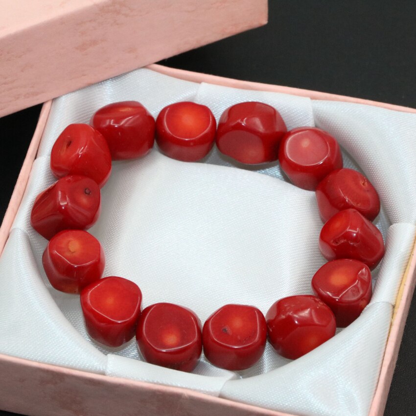 Top 9-13mm naturel rouge corail forme irrégulière perles bracelet femmes bricolage bijoux 7.5 pouces B2705