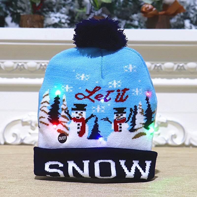2022Christmas Hats Sweater Elk Knitted Beanie Hat With LED Light Up Cartoon Patteren Christmas Year Decoration navidad: J