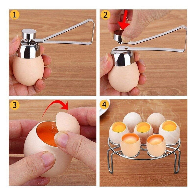Køkken tilbehør rustfrit stål æg topper cutter køkken gadgets metal æg saks kogt rå ægåbner køkkenredskaber