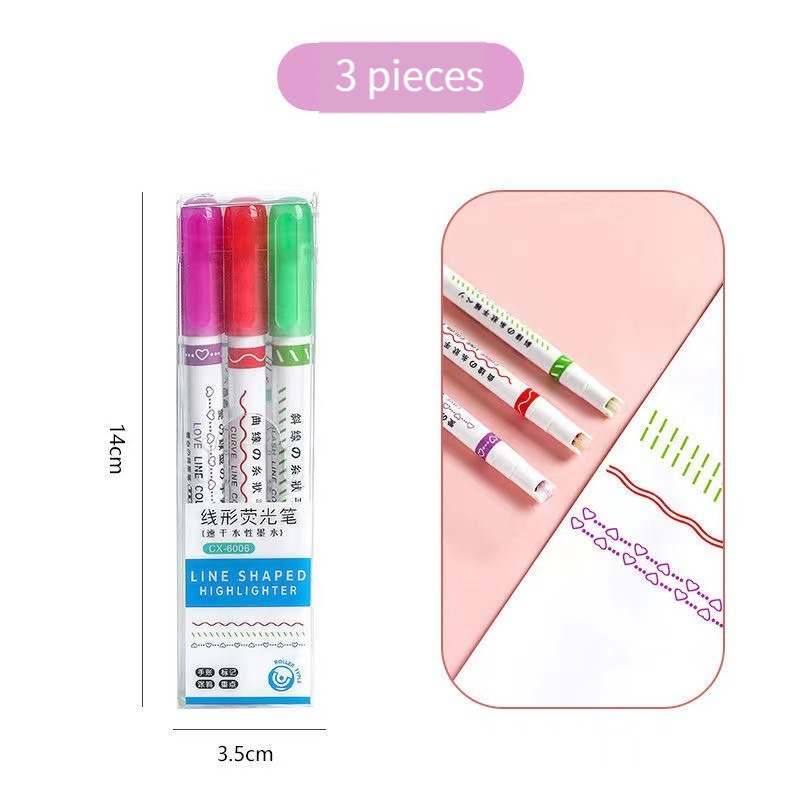 1/6Pcs/set Kawaii Flowers Line Shaped Highlighter Pens Roller Tip Curve Liner Marker for Writing Journaling Drawing Stationery: light green