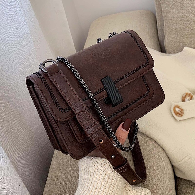 Vintage Mode Vierkante Crossbody Bag Pu Leer Vrouwen Handtas Lock Keten Schoudertas Messenger Bag