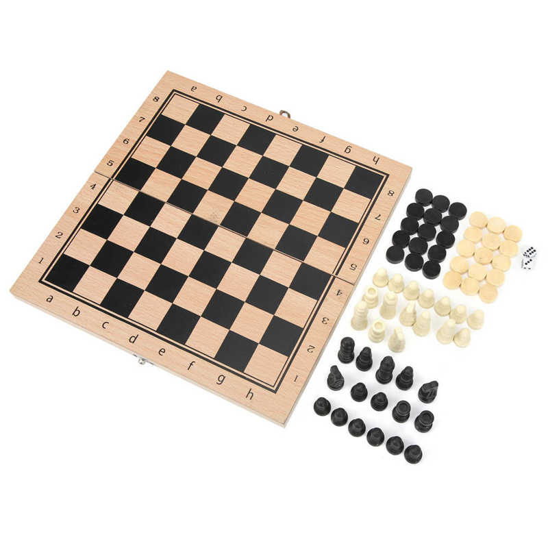 3 In 1 Houten Schaken Dammen Backgammon Spel Speelgoed Draagbare Vouwen Schaakbord Schaakstukken Set Schaken Board Interactive Speelgoed