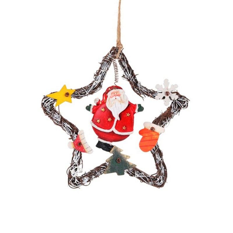 Christmas Wreath Artificial Rattan Garland Wedding Christmas Tree Decor Artificial Retro Rattan Star Shape Christmas Wreaths: A