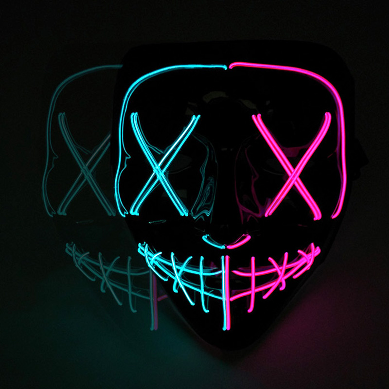 Masque facial effrayant et brillant pour Halloween, couleurs mélangées sans fil, masque de Purge LED lumineux, masque lumineux d'horreur, accessoires de Cosplay pour adultes, Costume