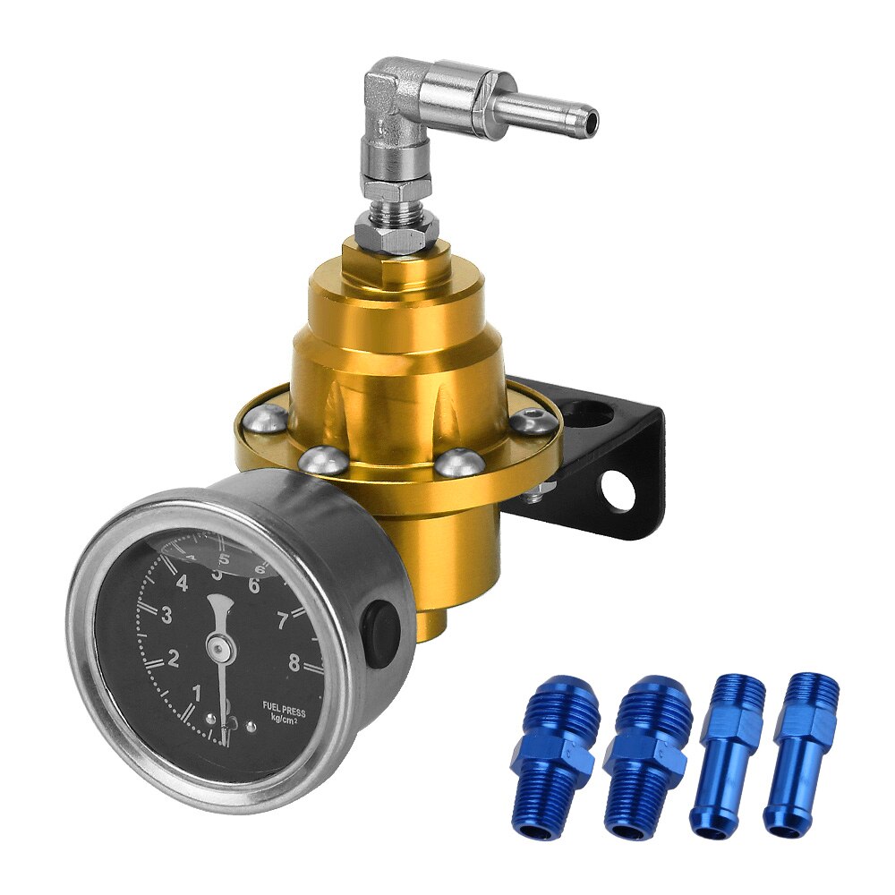 Verstelbare Fuel Pressure Regulator Met Gauge Kit 7 Kleuren Voertuig Monteren Brandstof Supercharger Universal Aluminium: Goud