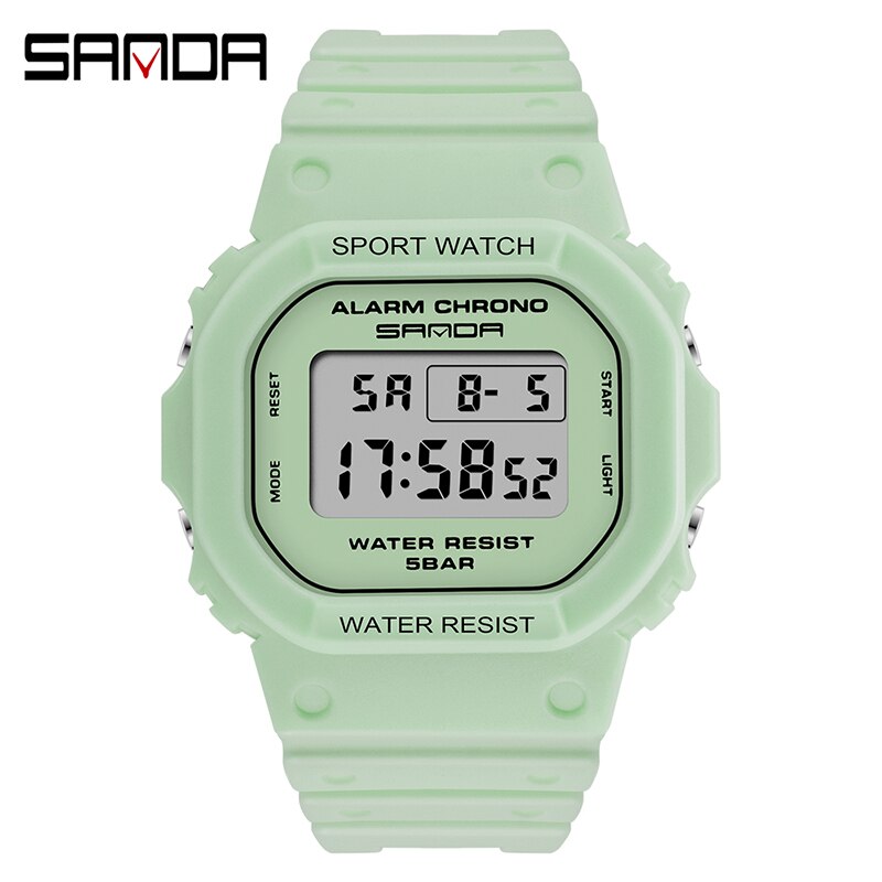 Relógio de pulso eletrônico sanda 2019, relógio de esporte feminino multifuncional de silicone, impermeável, relógios de pulso para estudantes: Matcha green