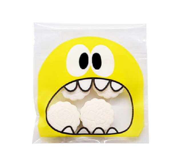 100 pçs 7x7cm bonito monstro impressão auto-adesivo celofane doces presente sacos violoncelo reusável biscoitos sabão festa de casamento sacos: Yellow
