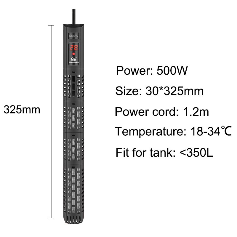 Sunsun LCD Digital Display Constant Heater Submersible Adjustable Heating For Aquarium Fish Tank Temperature Control: GR500