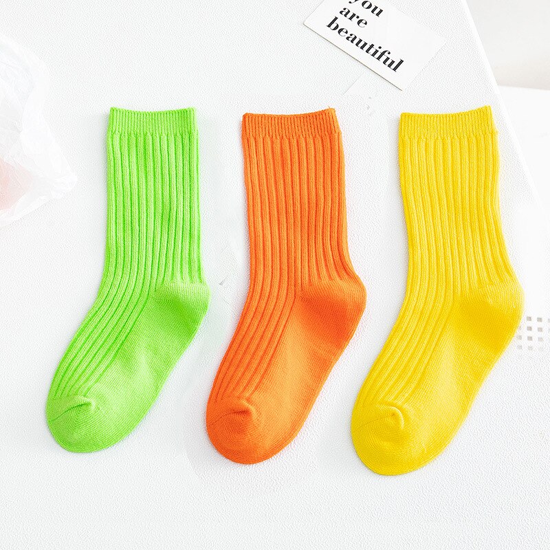 Chaussettes en coton pur pour enfants, lot de 3 paires, chaussettes longues en coton doux, pour filles et garçons, 9 couleurs: 2 / 1-3years
