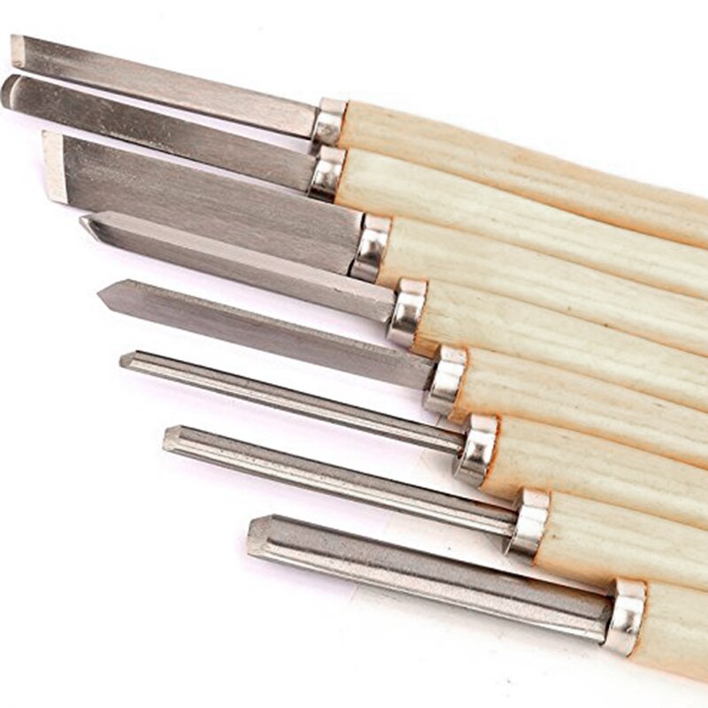 8Pcs/Set Woodworking Carving Chisel Knives Set Turning Tools Wood Craft Gouge Skew Parting Detail Chisel Handle Sculpture Knives