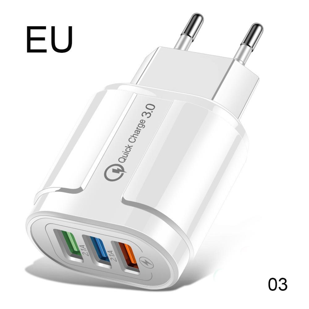 Usb Fast Charger 3 Poorten Quick Charge 3.0 Eu Us Plug Mobiele Telefoon Lader Voor Samsung Xiaomi Iphone QC3.0 opladen Adapter: White EU