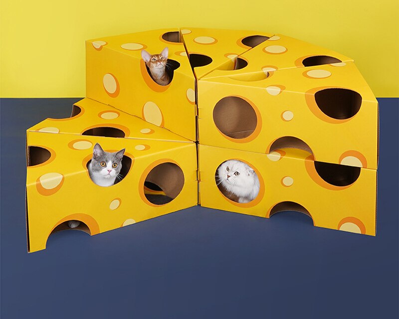 Pet Furniture DIY Carton Box Cat House Cheese shape cat Scratch Board Self Assembly Kitten Indoor Corrugated Paper house