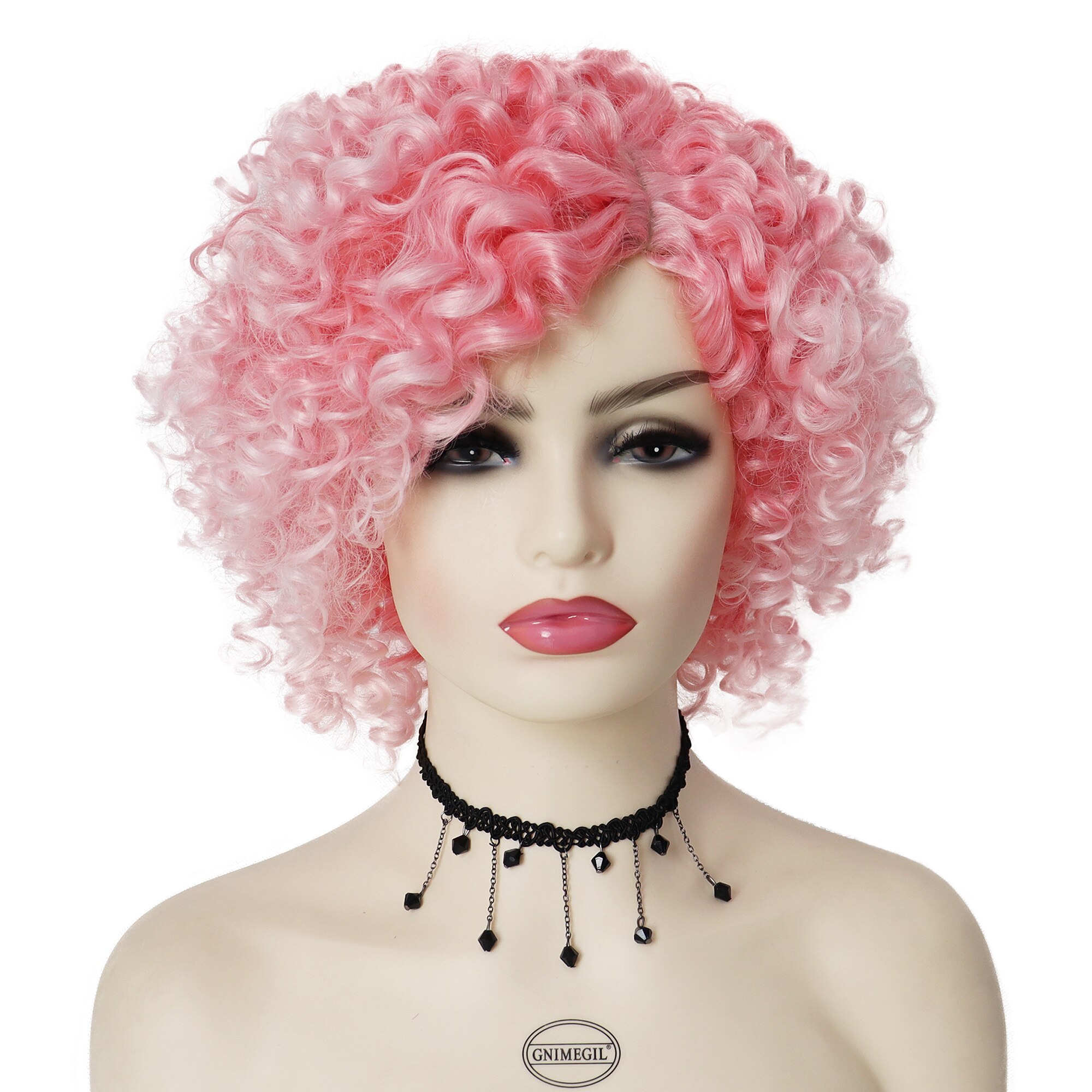 GNIMEGIL African American Wigs Female Synthetic Short Afro Kinky Curly Wigs for Black Women Natural Hair Ombre Dark Brown Roots: Ombre Pink