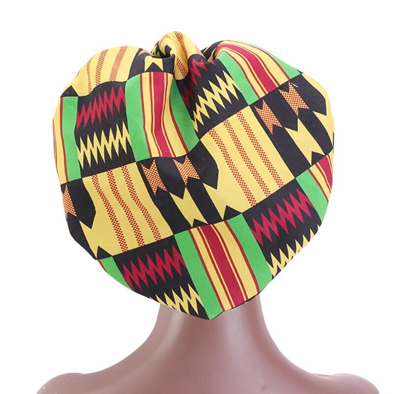Gorros africanos para el pelo para mujer, gorro de satén con estampado, Cinta Larga de doble capa, con patrón, talla grande, 1 unidad, 38cm