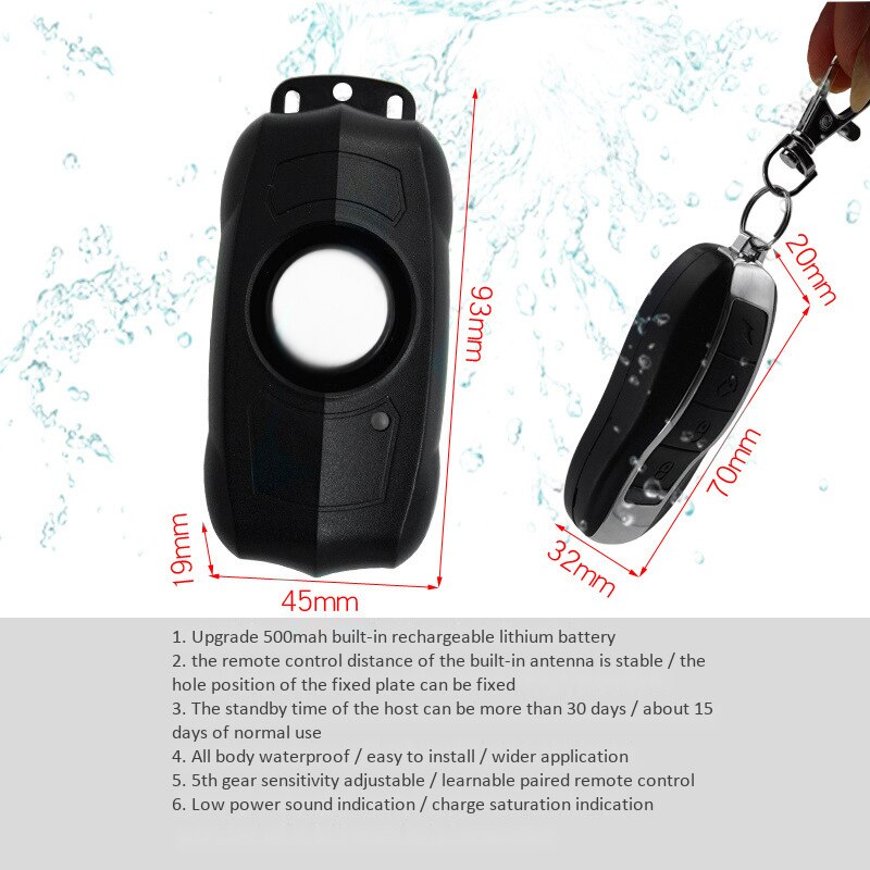 Alarma antirrobo para bicicleta con Control remoto inalámbrico, batería de litio integrada con vibración, timbre de coche, coche eléctrico plegable