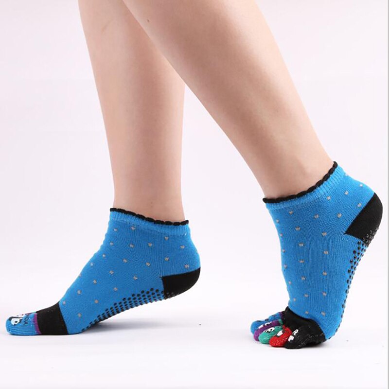 Calcetines de Pilates antideslizantes divertidos de dibujos animados con cinco dedos, calcetines deportivos informales de interior separados para hombre, calcetines de algodón para Yoga para mujer