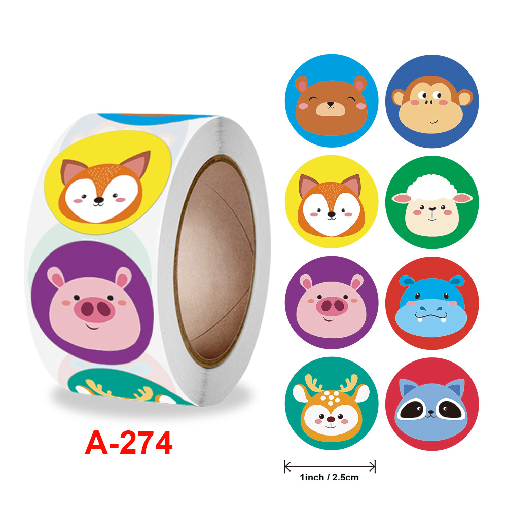 500Pcs Children's Cartoon Animal Stickers Baby Stickers Kindergarten Inspirational Little Red Flower Reward Roll Stickers: GRAY