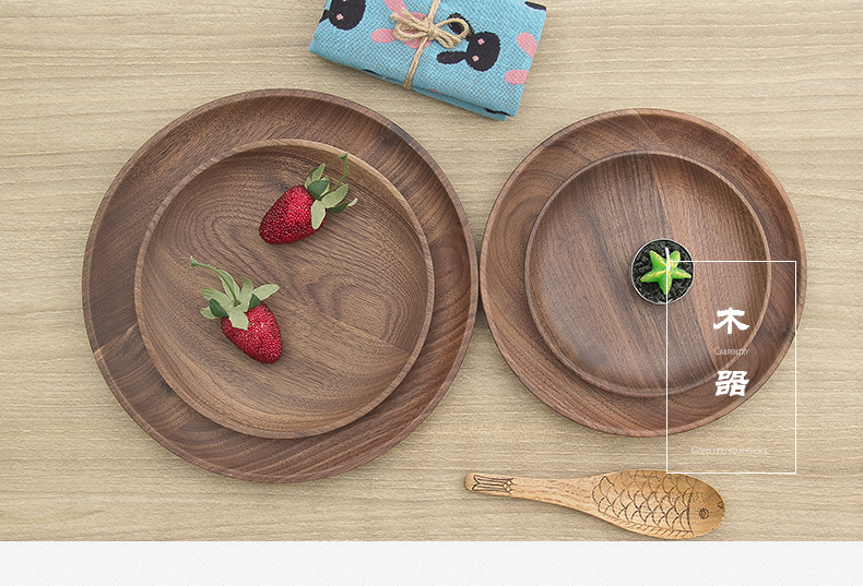 1 PC Schwarz Nussbaum Holz Platte Westlichen Runde Holz Pizza Snacks Nachtisch Holz Tablett Beliebte Holz Umweltfreundliche Gerichte MF 021