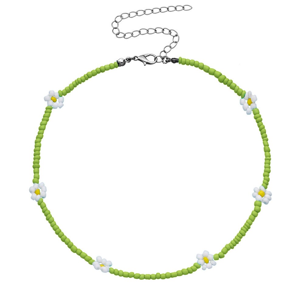 Nowa wiosna kolorowe małe koraliki naszyjnik dla kobiet moda Handmade Daisy z kwiatami i koralikami Chokers naszyjniki biżuteria Boho: pea green