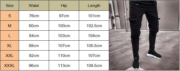 Black Jean Men Denim Skinny Biker Jeans Destroyed Frayed Slim Fit Pocket Cargo Pencil Pants Plus Size S-3XL Hip Hop