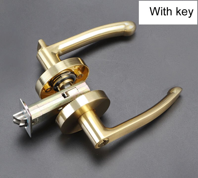 Enkeltbolt håndtag lås, til toiletbadeværelset soveværelse, med nøgle eller ingen nøgle, sort guldfarve, nem installation, dørbeslag: Guld med nøgle