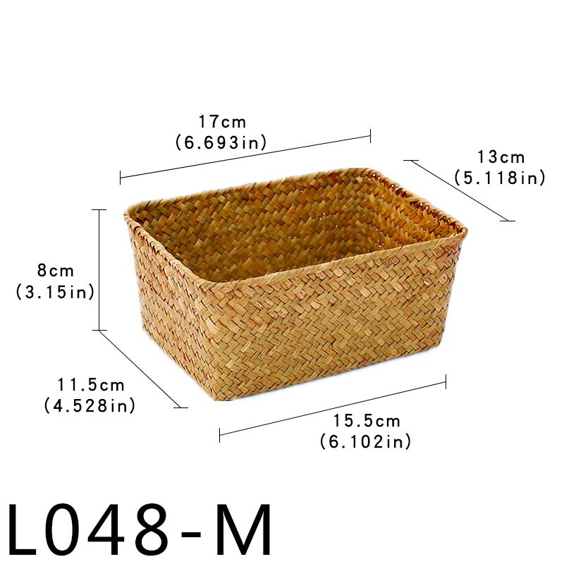 Handgemaakte picknickmand van stro, riet voor brood, fruit, eten, badkamer, bureau, keuken, opruimartikelen, rotan opbergdoos: L048m