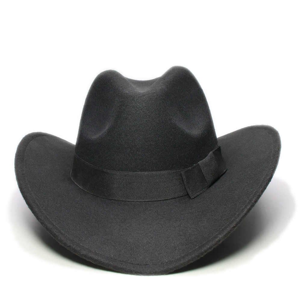 Retro Parent-child Women Men /Kid Wool Wide Brim Cowboy Western Hat Cowgirl Bowler Cap Black Bow Bowknot Ribbon Band (57//54cm)