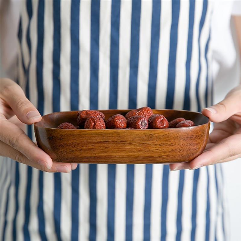Wood Oval Solid Wood Pan Plate Fruit Dishes Saucer Tea Tray Dessert Dinner Plate Snack Serving Plate Tableware Set for Kitchen