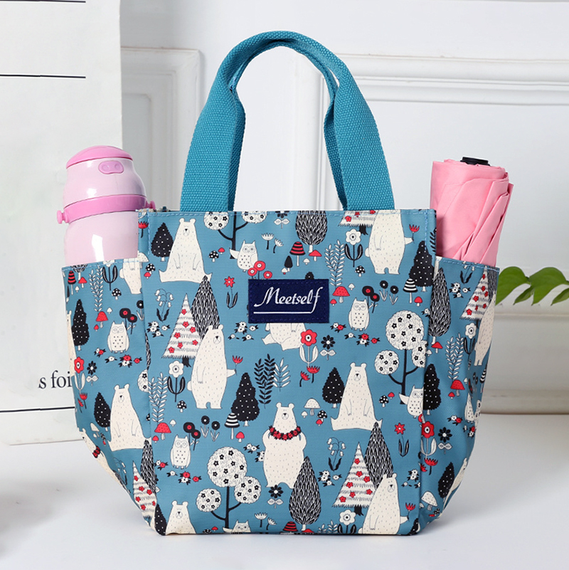 Pracownicy biurowi wychodzą z ryżową torbą na lunch termiczna torba bento modna torba płócienna torba do noszenia w ręku torba dla mamy: green