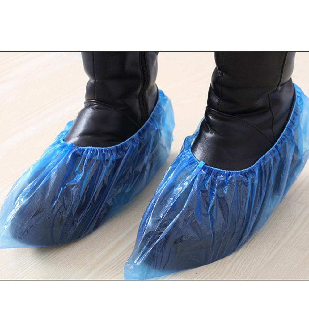 100 Stuks Wegwerp Plastic Dikke Outdoor Regenachtige Dag Tapijt Reinigen Schoen Cover Blauw Waterdichte Schoen Covers Shoe Cover