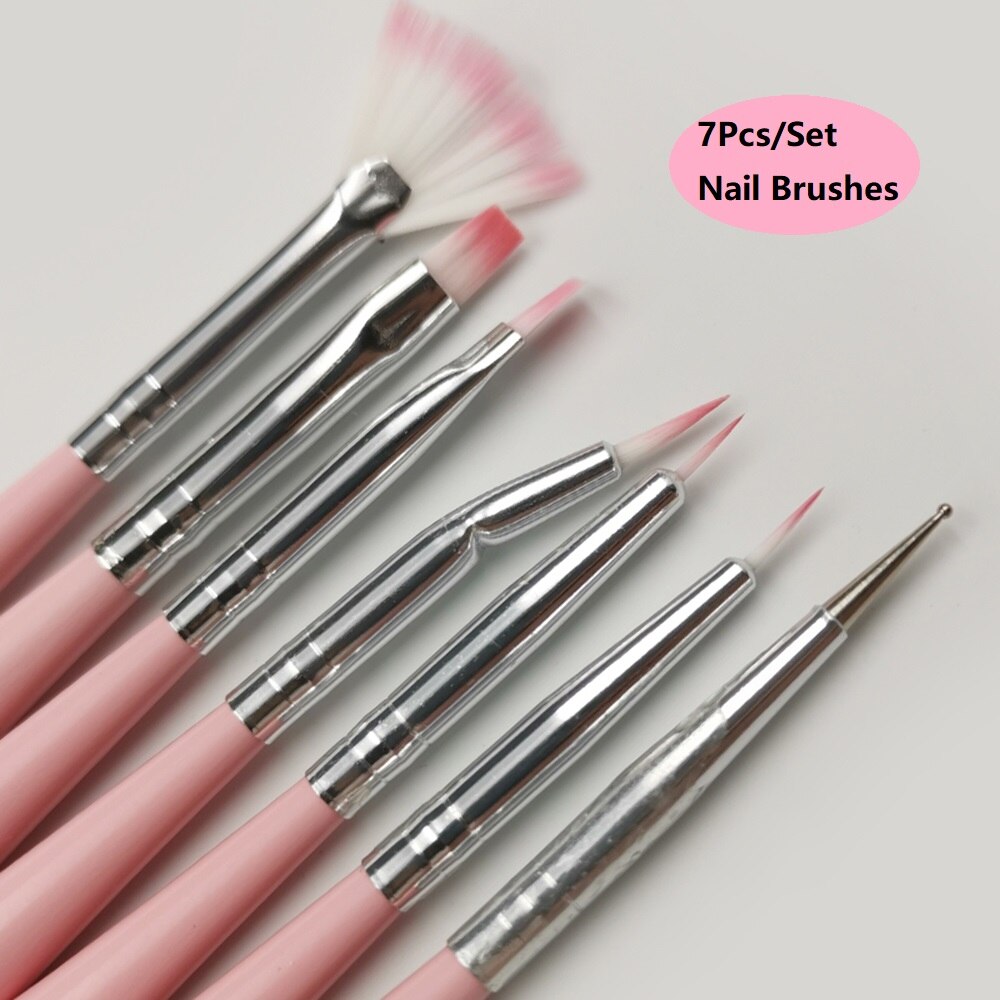 7 st/st nagelborsteset för att rita linjer multifunktionellt paket lämplig för salong eller gör-det-själv-bruk nagelborsthållare: B -004 7 st rosa