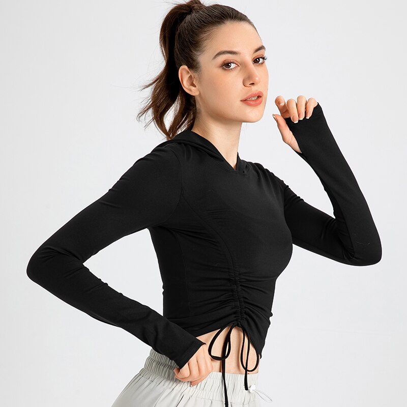 Gym Wear Voor Vrouwen Lange Mouwen Hooded Sweatshirt Fitness Yoga T-shirts Sneldrogend Running Workout Crop Top Vrouwelijke Sportkleding