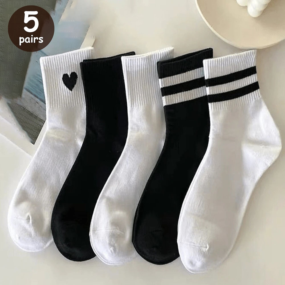 6/10/15/20 Pairs Men Socks Spring Autumn Casual Black White Striped Socks Breathable Mid Tube Sock High Round Neck Socks: blackish green