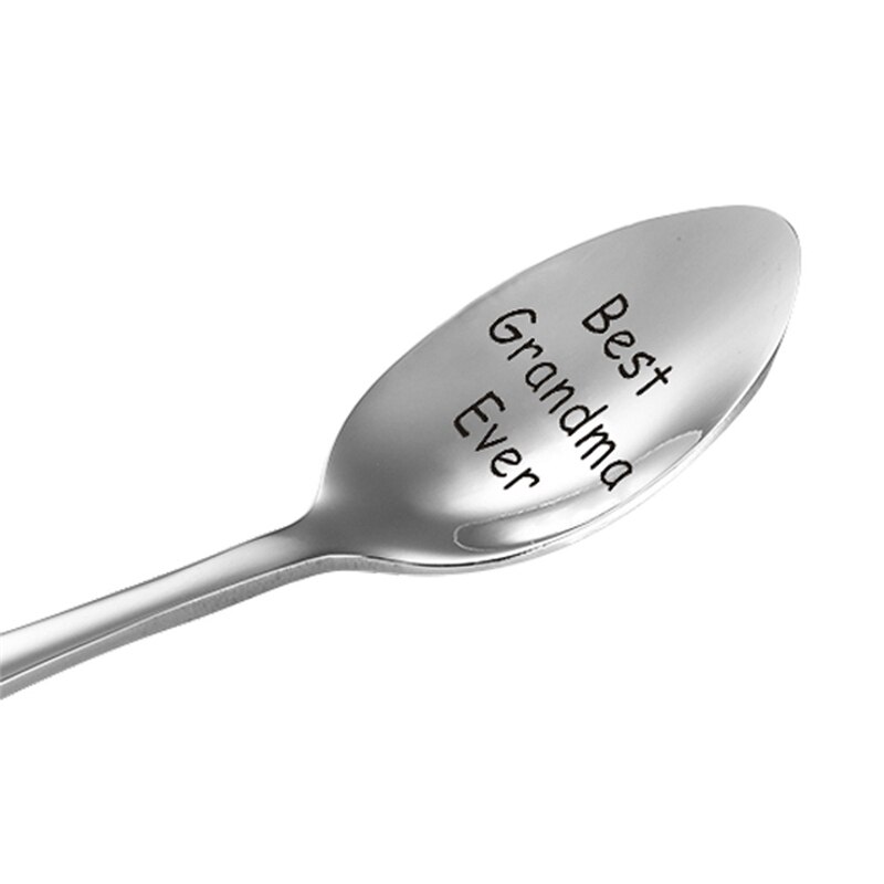 1pc Stainless Steel Smooth Carved Coffee Spoon Teaspoon For Mom Dad Family Stirring Milk Dessert Scoop Tableware 13.1*2.5cm: Grandma
