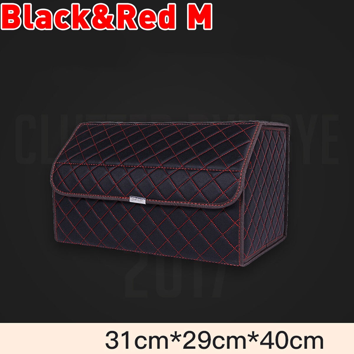 Folding Large Car Trunk Organizer Box Storage Bag Auto Trash Tool Bag PU Leather Cargo Storage Stowing Tidying Car Accessories: Black and Red M