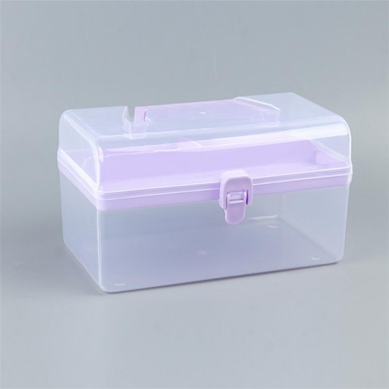2 Layer Clear Plastic Tool Kits Storage Case With Handle Multipurpose Portable Tool Chest Cabinet Organizer Box #BL4