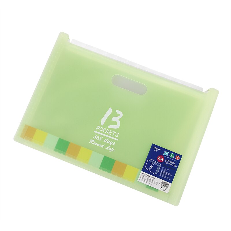 12/24 Pockets Expanding File Folder A4 Organizer Portable Business File Office Supplies Document Holder Carpeta Archivador: 13 pockets green