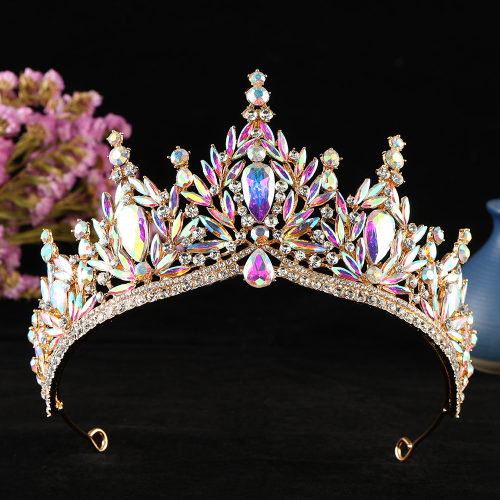 Tiara de cristal de gota de agua de Color dorado Vintage barroco para mujer, diadema, boda, niñas, de cumpleaños, corona , accesorios para el cabello: Color dorado